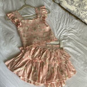 LoveShackFancy Dallen Top and Ruffle Mini Skirt in Ballet Pink